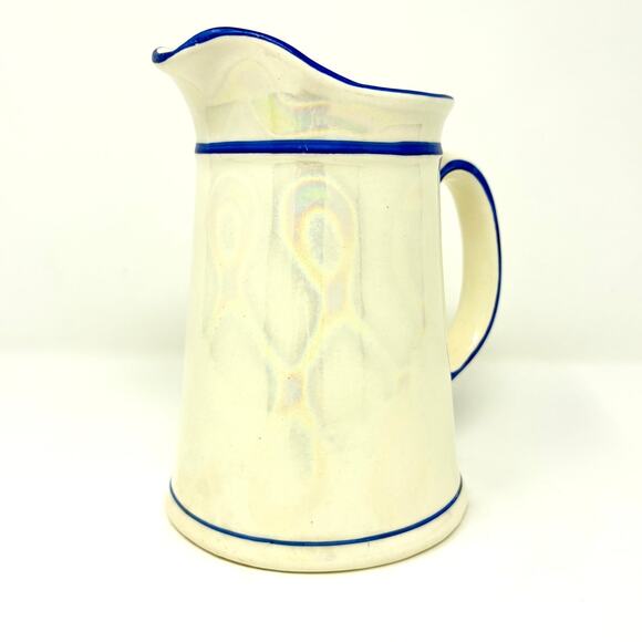 None and/or Unknown Other - Vintage 1946 Czechoslovakian Lusterware Pitcher Blue Rim and Handle